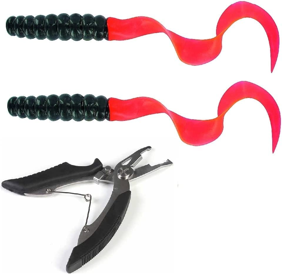 Set of 2 XL Twister Rubber Fish Approx. 25 - 30 cm Big-Bait Black, Orange, Gold, Silver, Red, Green, Depending on Selection Tow Bait + Free Fishing Scissors (Black/Orange 30 cm)
