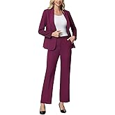 Lamgool Women's Suits 2 Piece Blazer Pants Set Peak Lapel One Button Business Outfits for Work Professional（Purple Red，S）