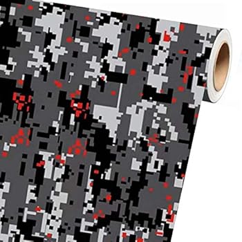 Sky Auto INC Digital Grey RED Camouflage Vinyl Car Wrap Film Sheet + Free Cutter, Cleaning Cloth, Scissors & Squeegee (1ft x 5ft / 12