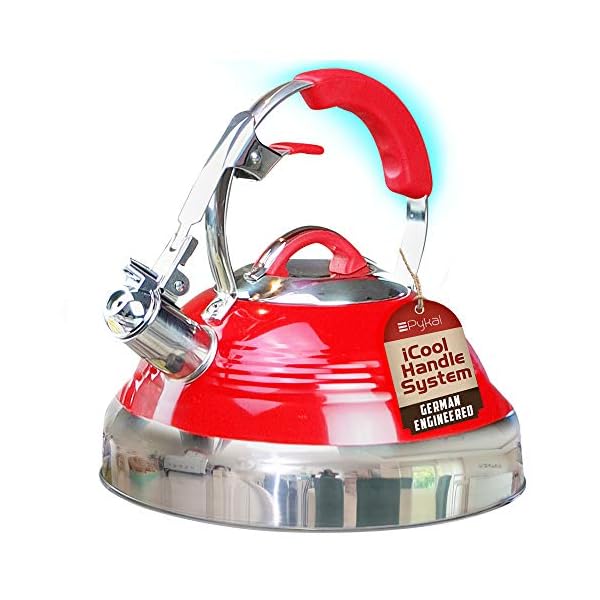 Pykal Retro Whistling Tea Kettle for Stove Top 2.8 QT Red Vintage