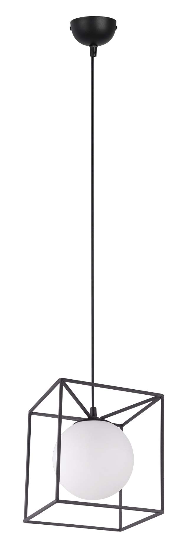 Reality Leuchten Gabbia R30401032 Pendant Light Metal Black Matt Glass White Excl. 1x E27