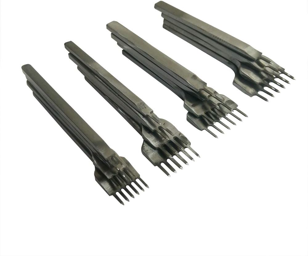 Yuauy 1+2+4+6 Prong Graving Leather Craft Tools Hole Lacing Punch Chisel DIY Stitching Tool Set 3,4,5,6 MM (4mm)