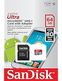 Profesional Ultra Sandisk  Fire HD 8 Tarjeta MicroSDHC con Custom de alta velocidad, formato sin pérdidas. Incluye adaptador SD estándar., 64GB