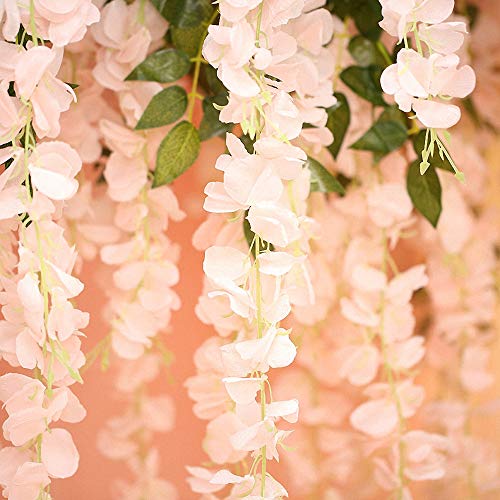 12pcs Artificial Wisteria Flowers 3.6 Feet/Piece Light PinkDense Artificial Fake Wisteria Vine Ratta Hanging Garland Silk Flowers String Home Party Wedding Decor（Pink-Dense）