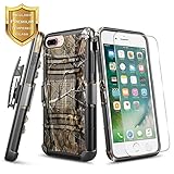 iPhone 7 Plus Case, iPhone 8 Plus Case w/ FREE [Tempered Glass Screen Protector], NageBee [Heavy Duty] Armor Shock Proof Dual Layer [Swivel Belt Clip] Holster with [Kickstand] Combo Rugged Case -Camo