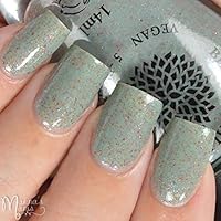 Rose Bud | Green Gray Crelly Nail Polish with Rainbow Flakies | by Black Dahlia Lacquer