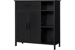 WEENFON Bathroom Cabinet, Coffee Bar Cabinet with Drawer, Storage Cabinet with Doors and Shelves, Freestanding Cupboard for Living Room, Black