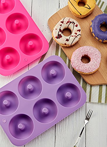TEMCHY Donut Pan, 2-Pack Silicone Doughnuts Baking Pan, Non-Stick Cake Mold, Easy to Bake Full Size Perfect Shaped Donuts That Your Family and Kids Will Love