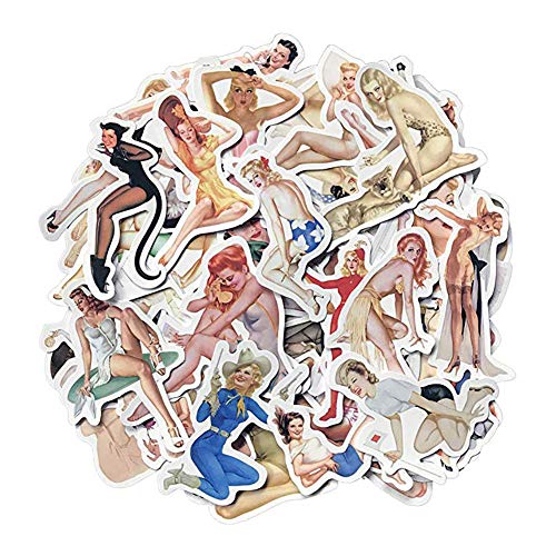 Sexy Girl Retro Vintage Stickers 50-Pcs PVC Decals of Retro Pin-up Girls Waterproof Sunlight-Proof DIY Lady Decals for Laptop Bumper Helmet Ipad Cars Luggage Water Bottle