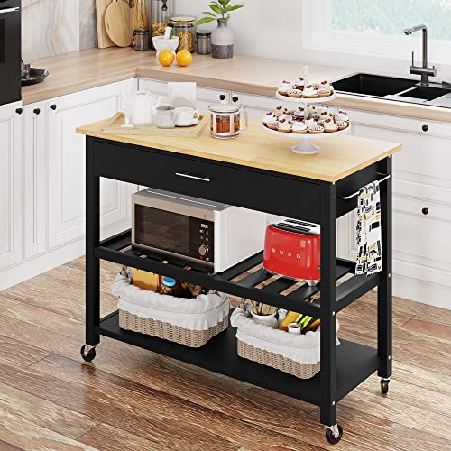 SUNLEI Kitchen Island on Wheels with Storage Cabinet, 3 Tier Rolling ...