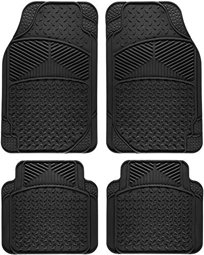 Motorup America Auto Floor Mats (4-Piece Set) All Season Rubber - Fits Select Vehicles Car Truck Van SUV, Shell Black