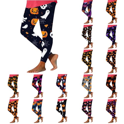 DUHGBNE Halloween Leggings for Women Leggings for Women UK Halloween Pumpkin and Ghostt Printed Workout Running Gym Legging High Waisted Yoga Plus Size