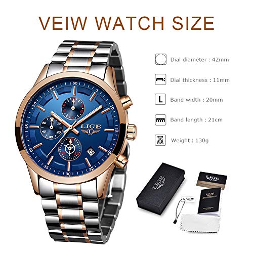 LIGE-Hombre-Reloj-Elegante-Deportes-Reloj-de-Cronografo-de-Cuarzo-Analogico-Impermeable-con-Moda-Negro-Pulseras-de-Acero-iInoxidable