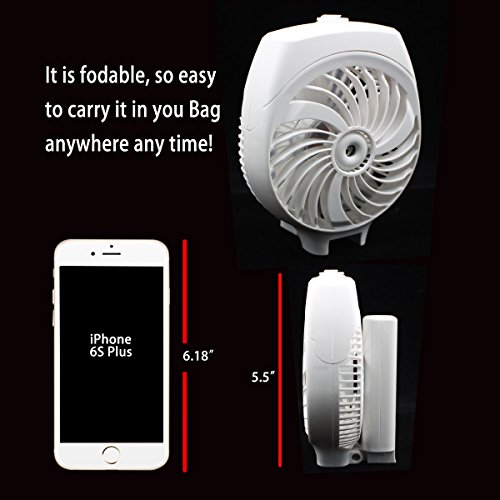 Cxy Portable Misting Fan, Handheld Foldable USB Fan with Rechargeable 2200mAh battery for outdoor activity such as Traveling Hiking climbing or used Indoor table. (White)