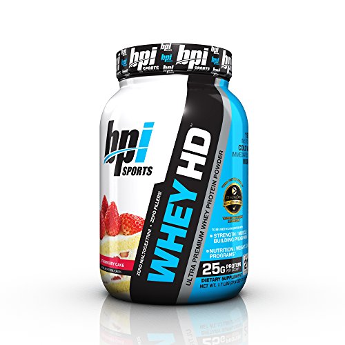 BPI Sports Whey HD Ultra Premium Protein Powder, Strawberry Cake, 1.7 Pounds