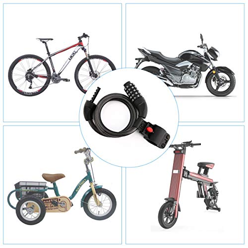 Fahrradschloss, hohe Sicherheit 5-stellige Kabelschloss Kombination Coiling Fahrradschloss mit Halterung, 1.2m x 12mm Kettenschlösser Beste für alle Fahrrad, Motorrad, Tor, Zaun – Bild 7