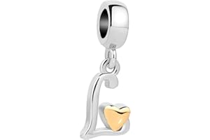QueenCharms Initial A-Z Letter Charm Golden Heart Alphabet Dangle Beads for Bracelets & Necklaces