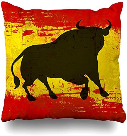 DIYCow Throw Pillows Covers Spanish Bull Bullfight Over Spain Cushion Case Pillowcase Home Sofa Couch Square Size 16 x 16 Inches Pillowslips