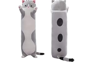SHINUOER Cute Long Cat Body Pillow Cat Stuffed Animals Plushies Girls Boys Plush Pet Kawaii Stuff Plushie Funny Pillows Kids Plushy Toy Gift for Kids(Gray, 27.5Inch)