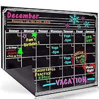 Bigtime Signs Dry Erase Magnetic Refrigerator Calendar Board - Black Chalkboard Look Printed Design - Monthly for Kitchen Fridge| 12 inch x 16 inch - Use with Wet Wipe Fluorescent or Neon Markers