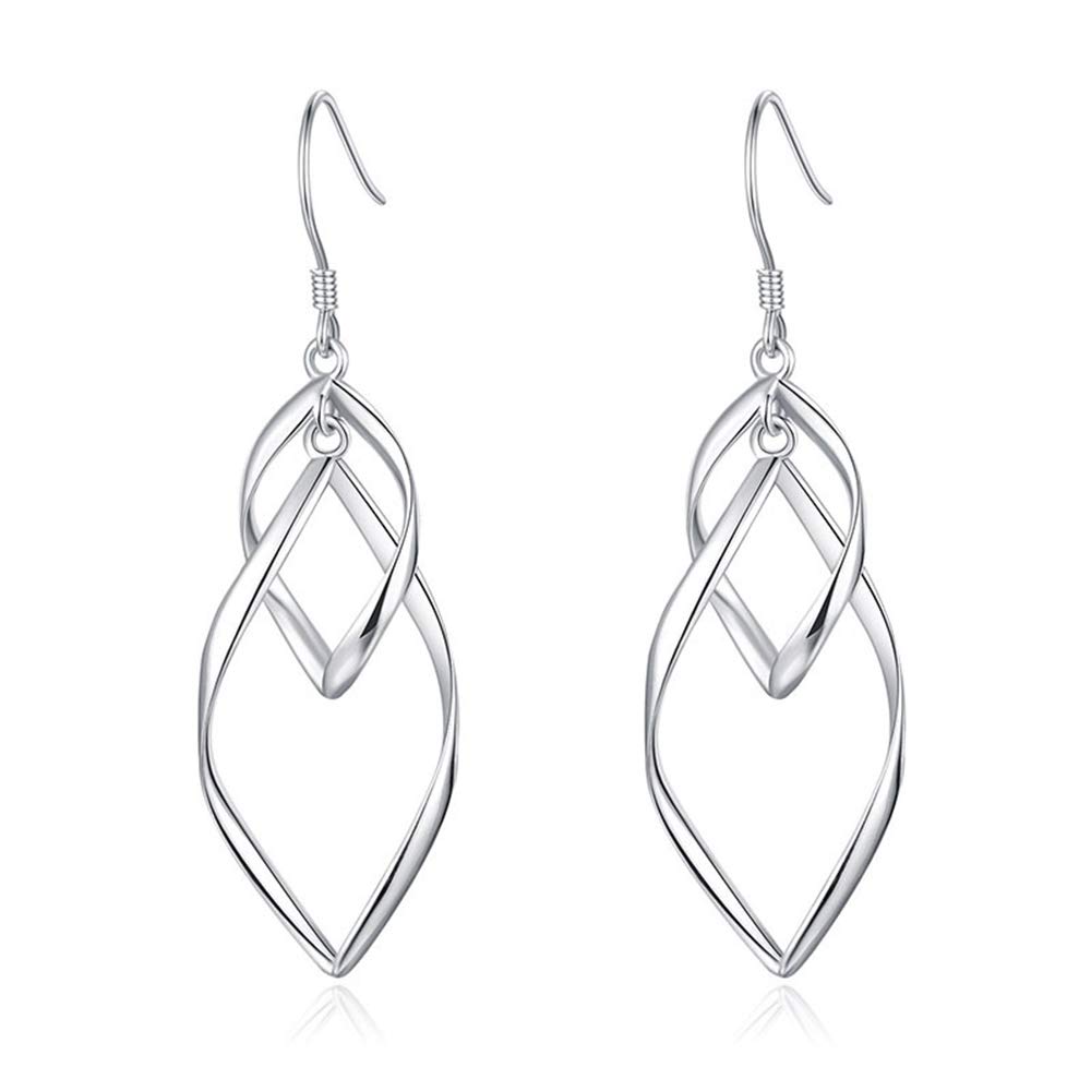 Kamise Silver Drop Earrings for Women, 925 Sterling Silver Double Twist Wave Endless Drop Earrings, Dangle Hook Earrings Gifts for Christmas Birthday Valentines Anniversary Wedding with Jewellery Box