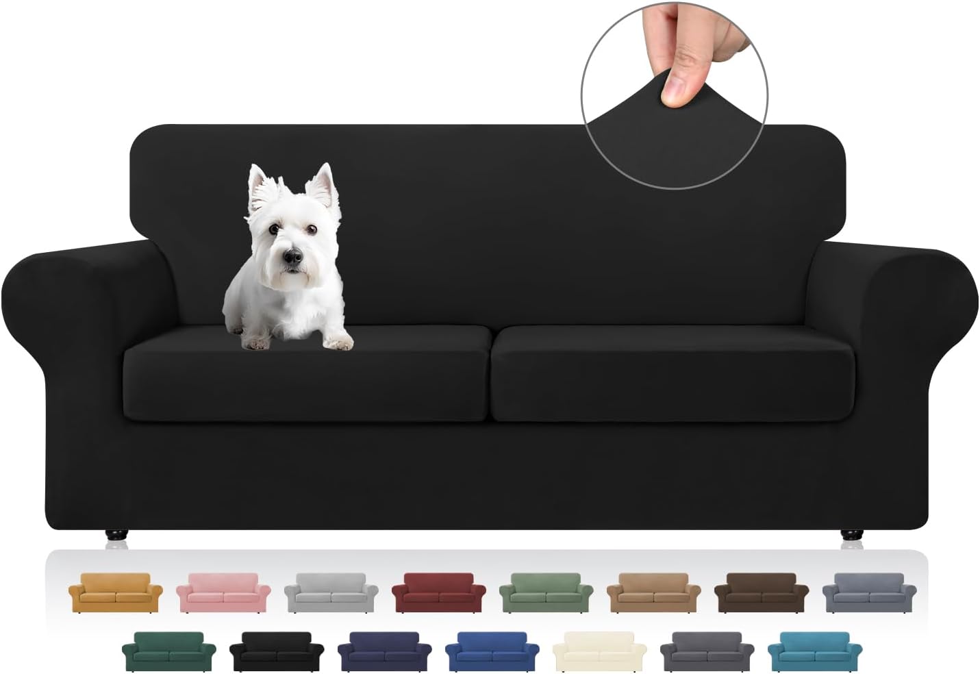 Slipcovers - KEKUOU 3 Pieces Stretch Couch Covers for 2 Cushion Couch Sofa, Sofa Cover Slipcover for 2 Separate Cushion Couch with Soft Elastic Furniture Protector for Dog, Kids (Loveseat,Black)