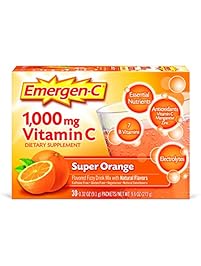 Emergen-C Dietary Supplement Drink Mix With 1000mg Vitamin C, 0.32 Ounce Packets, Caffeine Free (Super Orange Flavor, 30 Count)