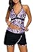 Dokotoo Womans Print Halter Print Tankini Tops Swimsuit Two Piece Skirted Bathing Suits Juniors Purple Large
