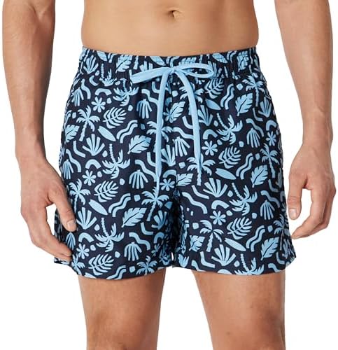 Bañador con Forro de Malla, Bolsillos y Cierre con Cordón Hombre, Azul Marino Tropical, L