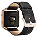 Valkit Compatible Fitbit Blaze Watch Bands Genuine Leather Strap Bracelet Wrist Band with Stainless Steel Frame Replacement for Fitbit Blaze Smart Fitness Watch- (Black Leather +Rose Gold Metal Frame)