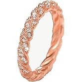 Promise Rings for her Moissanite Wedding Bands for Women, Twist Woven Chain Ring Eternity Ring 925 Sterling Silver 18K Rose Gold Plated D Color VVS1 Lab Created Diamond Wedding Rings for Wife Mom（10）