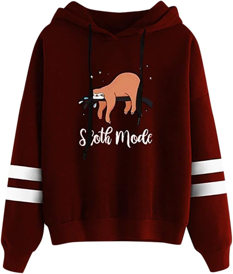 Sloth Mode Funny Hoodie Women, Plain Lazy People Hoodies Stripe Long Sleeve Hooded Sweatshirt Winter Girls Tops
