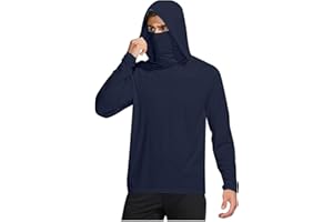 MRMAERE Hooded Fishing Shirts for Men with Mask Outdoor Long Sleeve Sun Shirt UPF 50 Rash Guards Lightweight Cooling Hoodies