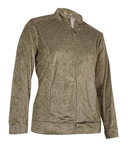 Alfred Dunner Women's Quilted Velour Studded Funnel Jacket (18, Fawn Heather) Alfred Dunner Women's Quilted Velour Studded Funnel Jacket (18, Fawn Heather)
