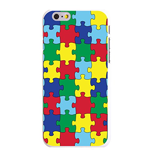 CUSTOM White Hard Plastic Snap-On Case for Apple iPhone 6 Plus / 6S Plus (5.5" Model) - Primary Color Puzzle Pieces Autism