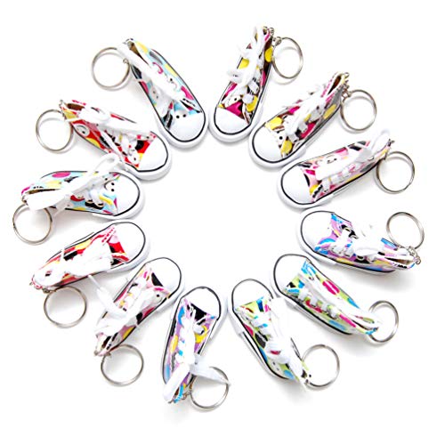 Favorict - 12 Pack Canvas Mini Sneaker Shoe Keychain Keyring