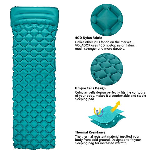VOLADOR Inflatable Sleeping Pad, Camping Air Mattress Portable Self Inflating Sleeping Mat Pillow Outdoor Camping Backpacking Travel