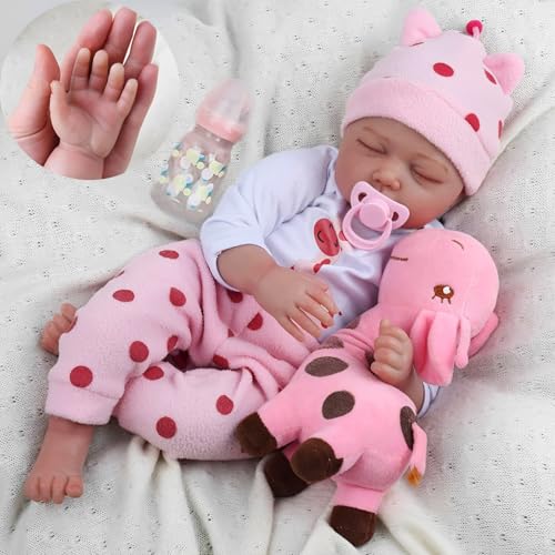 KFBGKKF Bebe de Silicona, Juguete Realista de 55 cm, Regalos de Juguete Suaves y Realistas, Muñeca Niña Reborn Cuerpo Completo De Silicona, para Niños a Partir de 3 Años (Ojos Cerrados)