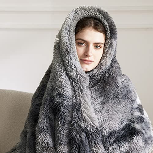 Bedsure Soft Fuzzy Faux Fur Throw Blanket Grey Cozy, Fluffy, Plush