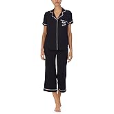 kate spade new york Pajamas for Women 2 Piece Set - Recycled Poly Jersey Notch Collar Short Sleeve Button Top & Cropped Pants