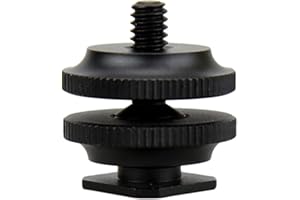 JJC Hot Shoe Mount Adapter with 1/4"-20 Stud for Zoom H4N H5 H6 Recorder, LED Light and Other Device with Female 1/4"-20 Trip