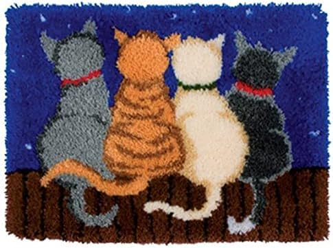 Raixleb Latch Hook Kits for Adults/Kids Pattern Printed Rug Making Kit Everything Included Gift for Family Friends Latch Hook Rugs DIY Needlework Crafts for Home Sofa 20 X 15 inches Cat