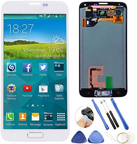 ReplaceDIY LCD Replacement for Samsung Galaxy S5 G900A G900V G900 LCD Display and Touch Screen Digitizer Full Assembly with Home Button, Repair Tools (White)