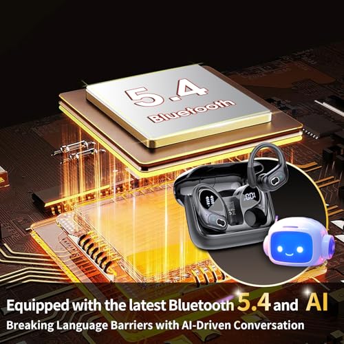 AI Headphones Translator, 3-in-1 Bluetooth 5.4 Real Time Voice Translator Headphones 164 Languages with App, 75 Hours Translator Earphones with Ear Hooks and ENC Mic, 6 Translation Modes for Business