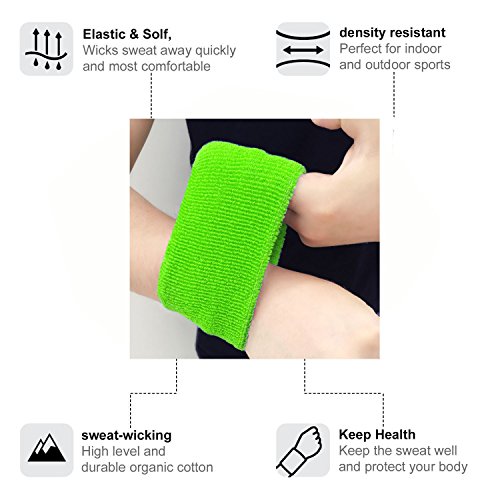 Hanerdun Wrist Sweatbands Thick Cotton Terry Cloth Wristbands For Men And Women Athletic Sweat Bands For Sports Tennis Gym Basketball, 2Black/2White/2Red(6 pieces), One Size - Thumbnail 4