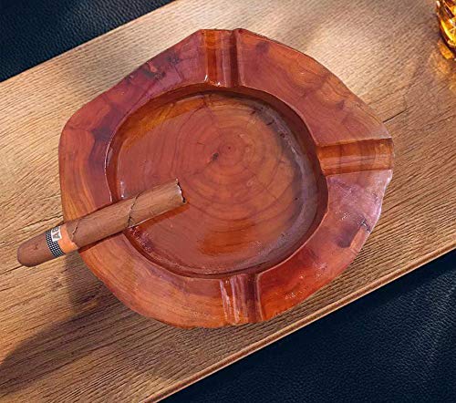 Woho Large Cigar Ashtray for Outdoor Patio, Wooden Ash Tray for Indoor Home Office, Cool Cigar Accessorie and Gift Set for Men(4 Slots, Around 9inch)