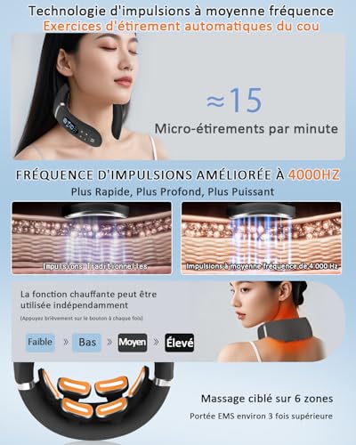 Neck Massager, 6 Heads Portable Electric Massager with 42°C Thermal Therapy, 12 Modes 22 Levels, Smart Voice Function, LCD Display, Suitable for Home and Office