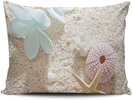 KEIBIKE Personalized Summer Beach Sea Shells Starfish Floral Boudoir Rectangle Decorative Pillowcases Fashion Zippered Throw Pillow Covers Cases 12x20 Inches One Sided