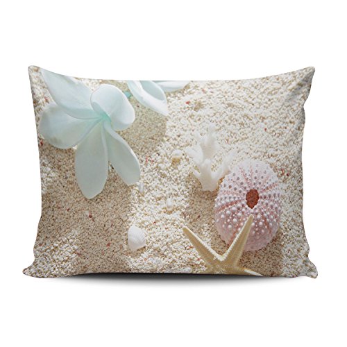 KEIBIKE Personalized Summer Beach Sea Shells Starfish Floral Boudoir Rectangle Decorative Pillowcases Fashion Zippered Throw Pillow Covers Cases 12x20 Inches One Sided