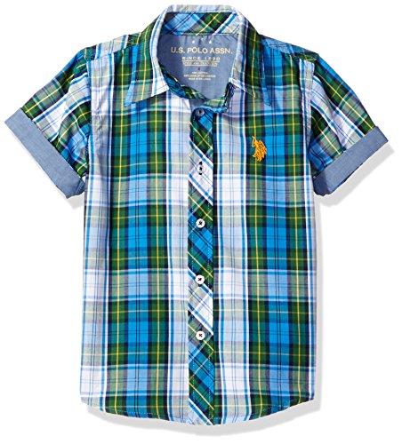 U.S. Polo Assn. Big Boys' Cotton Plaid Short Sleeve Woven Sport Shirt, Classic Navy, 10/12 U.S. Polo Assn. Big Boys' Cotton Plaid Short Sleeve Woven Sport Shirt, Classic Navy, 10/12